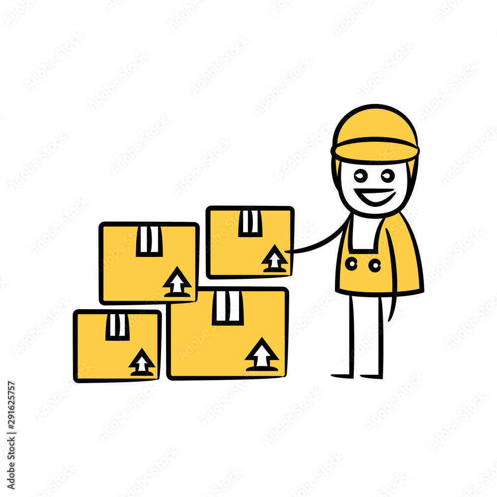 service man, delivery man standing next to boxes stick figure theme service man, delivery man standing next to boxes stick figure theme