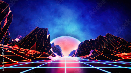 retro style vintage synth wave concept background with glowing lights and soft focus photo