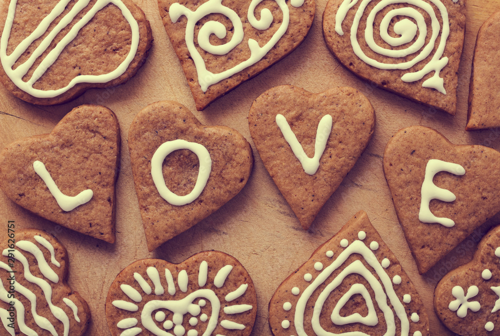Heart of the cookie and wooden background. Heart of the cookie and wooden background.