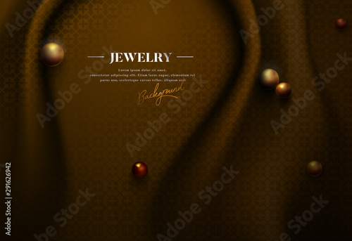 Elegant 3d realistic golden vintage fabric with shiny pearl, luxury drapes vector background template