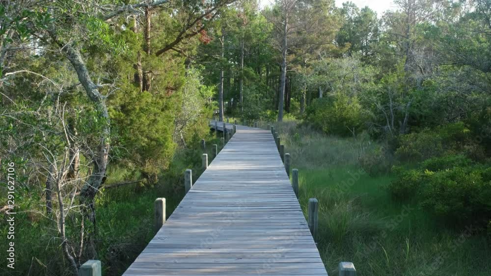 nature trail walkway through a spartina grass marsh near Topsail Beach, North Carolina. Spartina Marches protect the mainland from damage by ocean storms and hurricanes. nature trail walkway through a spartina grass marsh near Topsail Beach, North Carolina. Spartina Marches protect the mainland from damage by ocean storms and hurricanes.