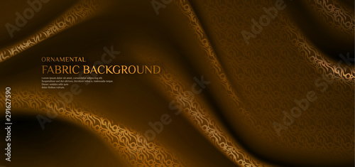 3d elegant luxurious traditional ornament drape fabric wide horizontal banner, batik, thai pattern style background