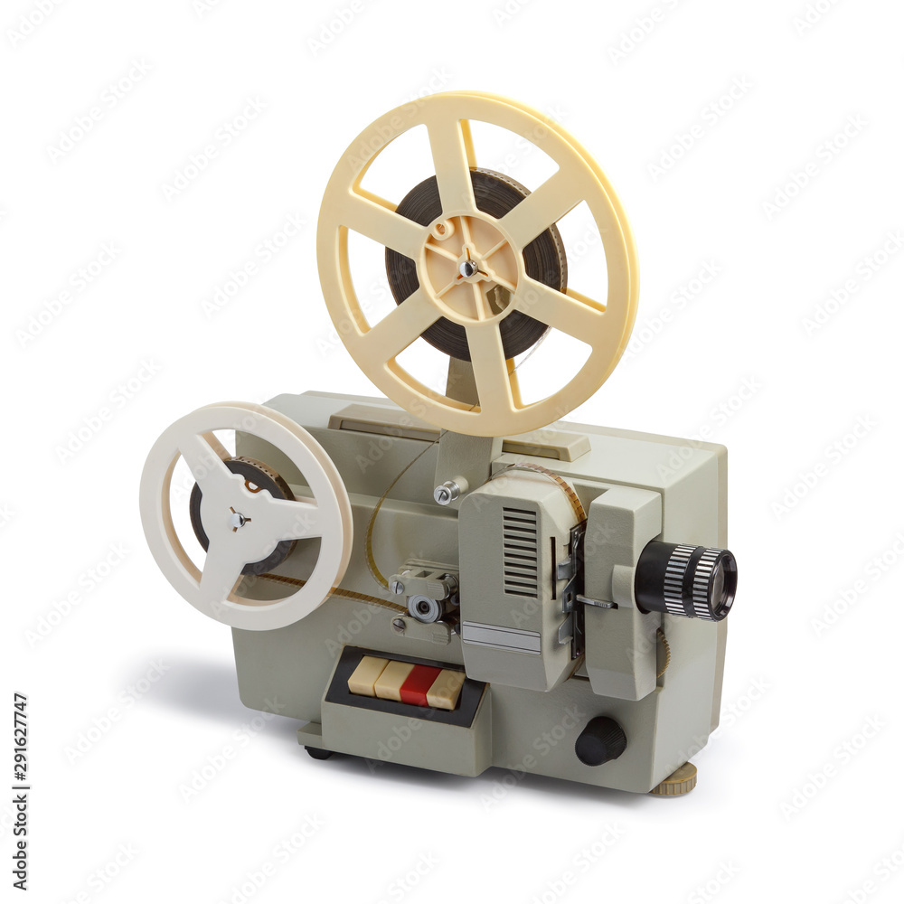 Old cinema projector isolated on white background Old cinema projector isolated on white background