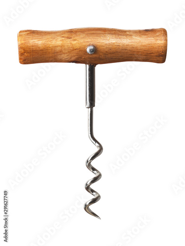 Corkscrew for wine bottle isolated on white background.