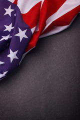 Closeup of American flag on plain background. USA Memorial Day.