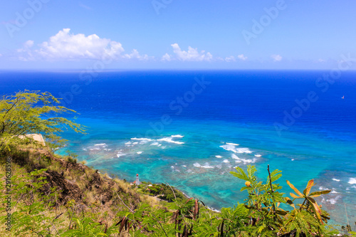 Beautiful Hawaii scenic coastline from Diamond Head Crater on Oahu