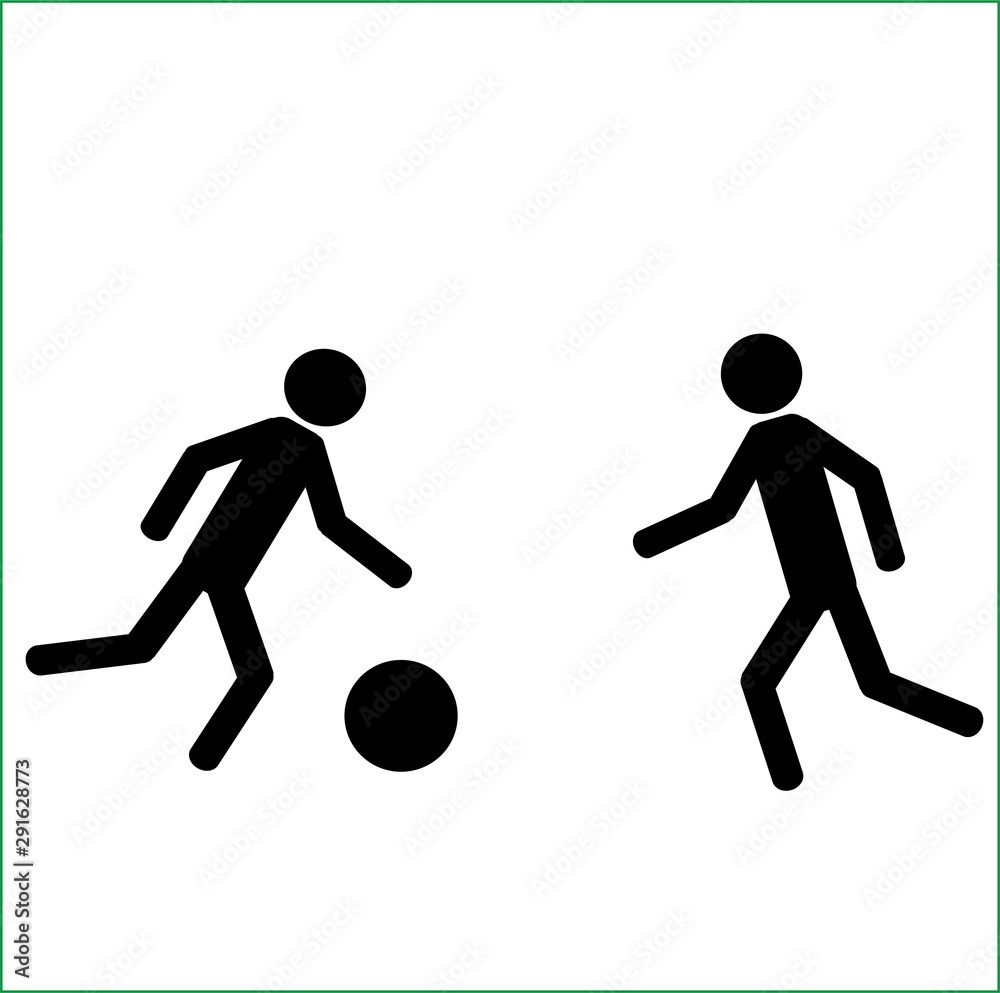 silhouettes of soccer players vector, two stick man playing football