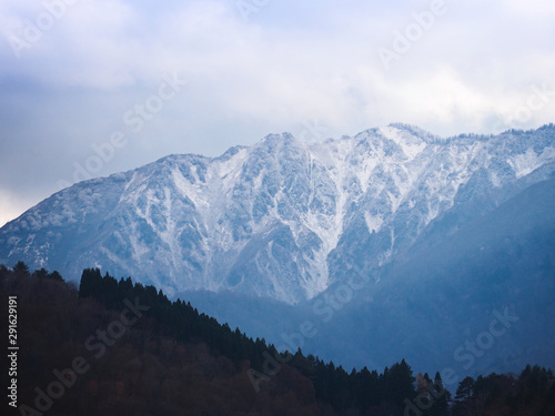 High mountain covered by white snow in Japan.