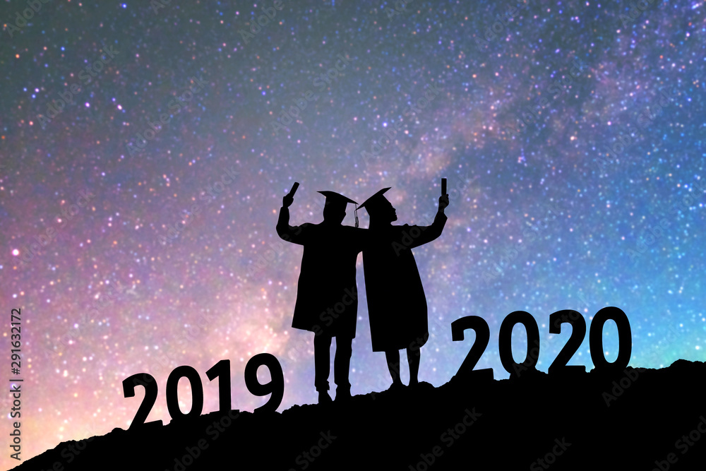 2020 New year Silhouette people graduation in 2020 years education congratulation concept background on  the Milky Way galaxy
