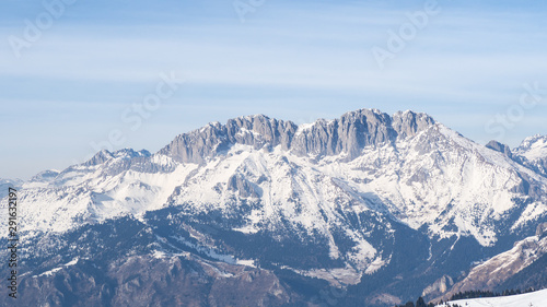 Presolana is a mountain range of the Orobie, Italian Alps. Landscape in winter with snow
