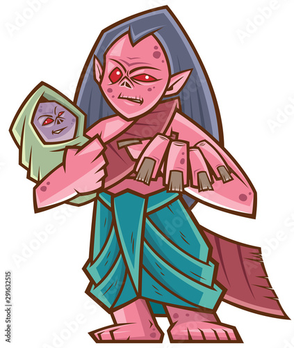 Vector illustration of Cartoon Thai ghost with baby, Mae Nak