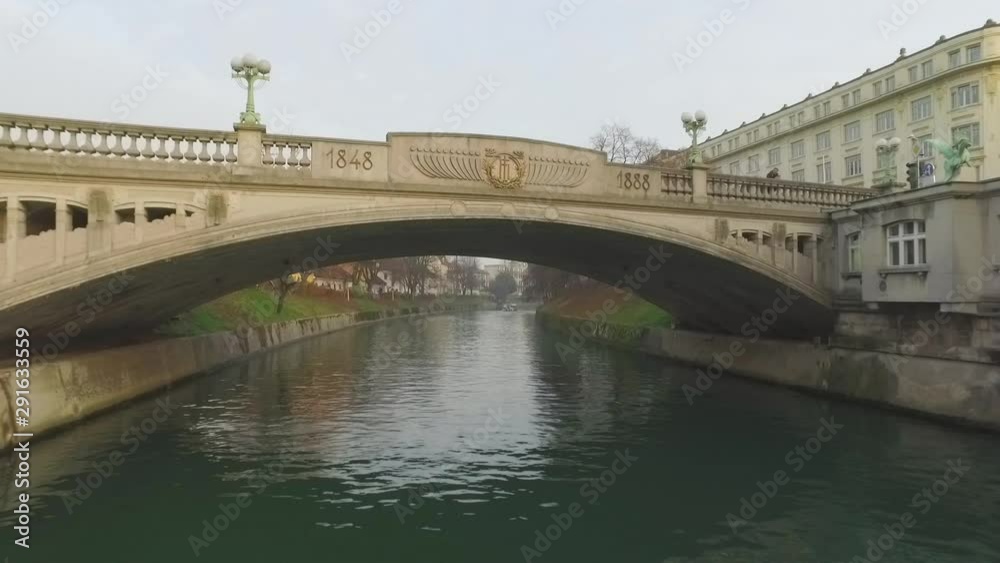 Flying forward under the bridge in Ljubljana, Slovenia. Flying forward under the bridge in Ljubljana, Slovenia.