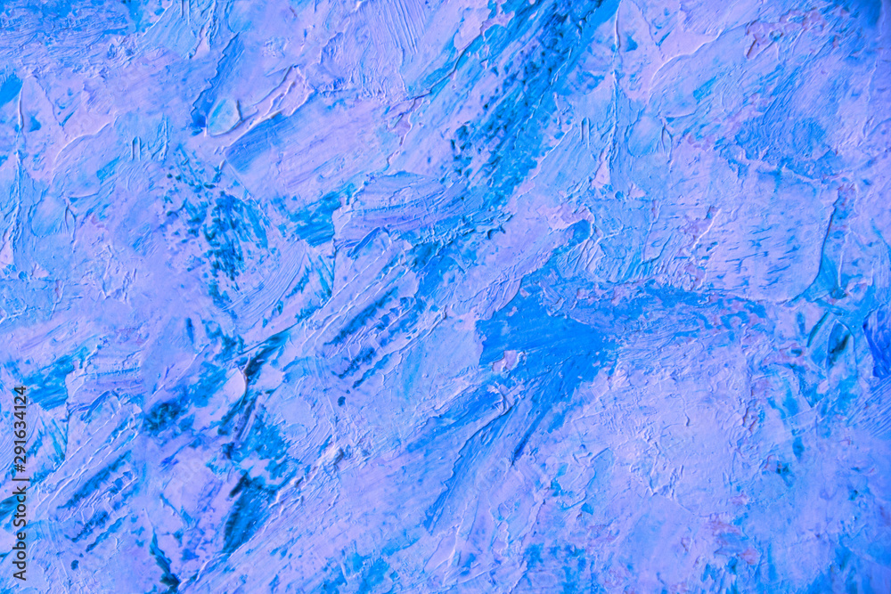 Blue abstract stone texture. Oil painting on canvas is written by palette knife. The smeared paint.