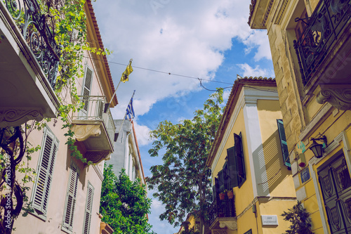 Fototapeta Naklejka Na Ścianę i Meble -  City Athens, Greek Republic. Urban city street with buildings. 11. Sep. 2019