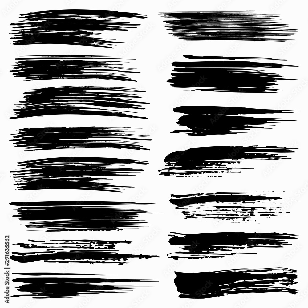 set of black brush strokes on white background