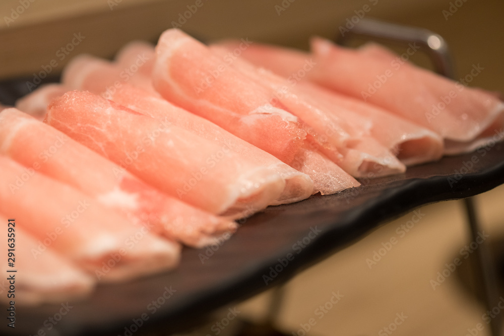 Slices of pork for cooking in hot pot