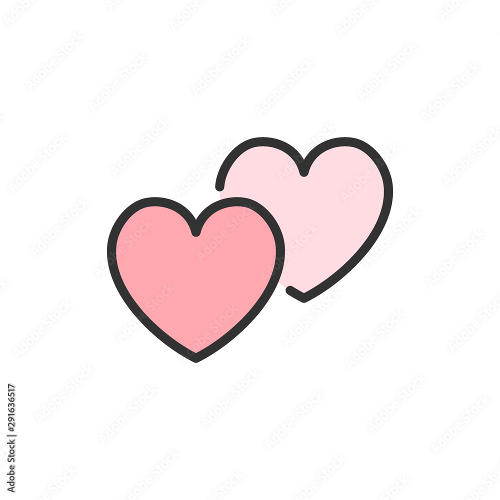 Vector hearts, favorite, positive feedback flat color line icon.