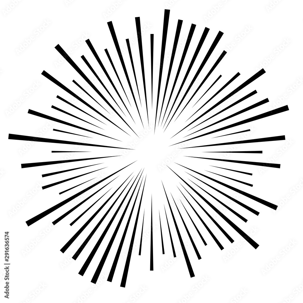 Random circular lines starburst, sunburst. Converging radial, radiating stripes, spokes. Concentric rays, beams. Fireworks, explosion, sparkle trail lines Random circular lines starburst, sunburst. Converging radial, radiating stripes, spokes. Concentric rays, beams. Fireworks, explosion, sparkle trail lines