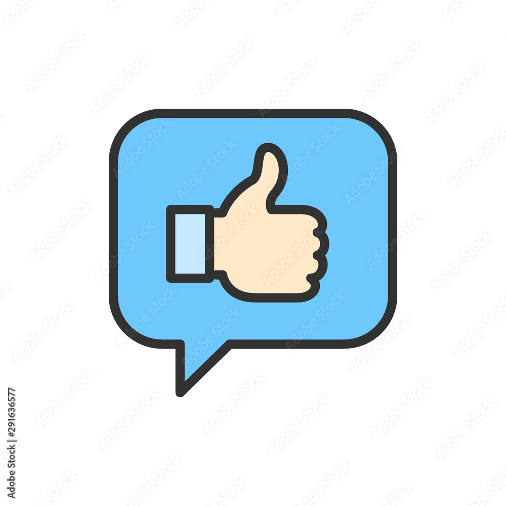 Vector positive feedback, like, thumb up in chat flat color line icon. Vector positive feedback, like, thumb up in chat flat color line icon.