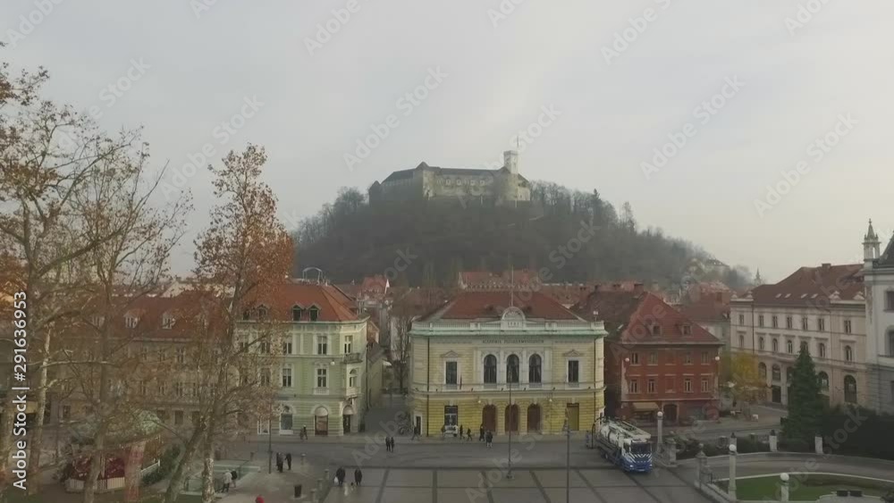 Aerial View from above of beautiful fortress Ljubljana Castle on the hill in Slovenia. Aerial View from above of beautiful fortress Ljubljana Castle on the hill in Slovenia.