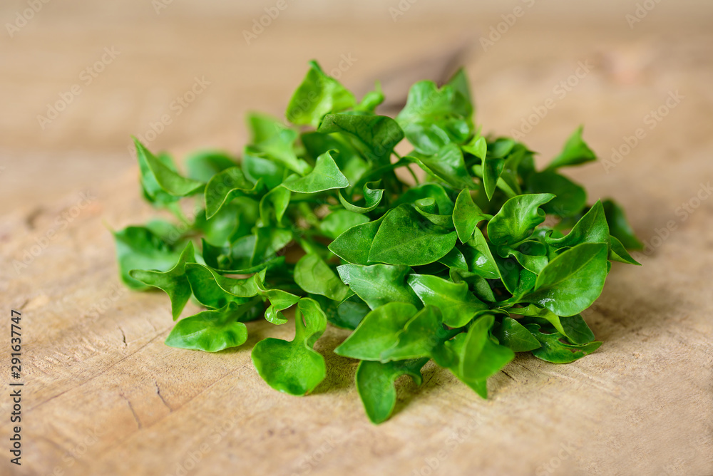 Fresh watercress on wooden background