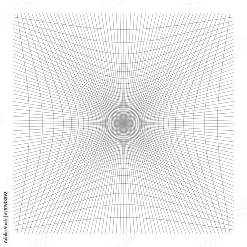 Inward, recess curved lines grid, mesh. Incline compress hollow, indent, dent distortion. Compression, depression negative space pattern. warp, deform lattice, grating or trellis abstract element