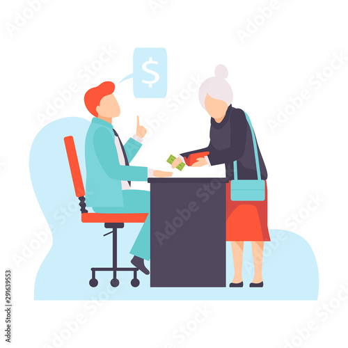 Character receiving bribe money. Vector illustration of bribery concept. © topvectors