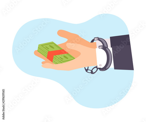 Vector Illustration hands handcuffed holding money isolated on white background