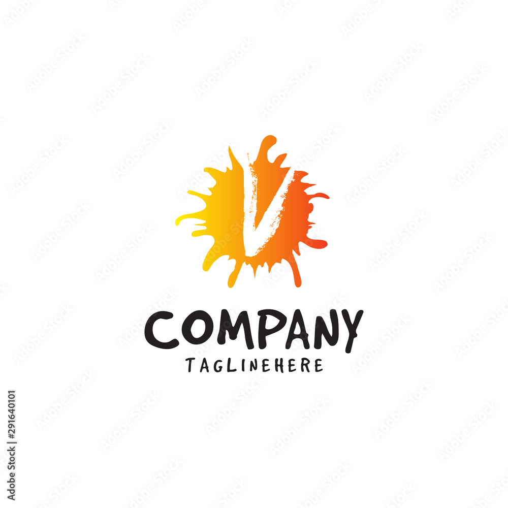 Letter V logo in fresh orange juice splash design element Letter V logo in fresh orange juice splash design element