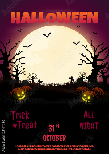 night halloween forest flyer vector