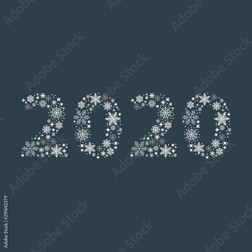 Happy New Year 2020 text 2020 rrom snowlakes in flat style Vector illustration.