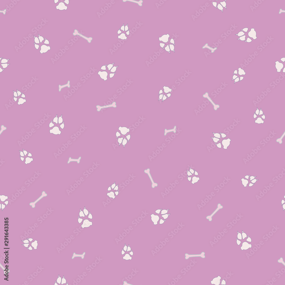 Colorful dog footprint and bone vector seamless pattern.