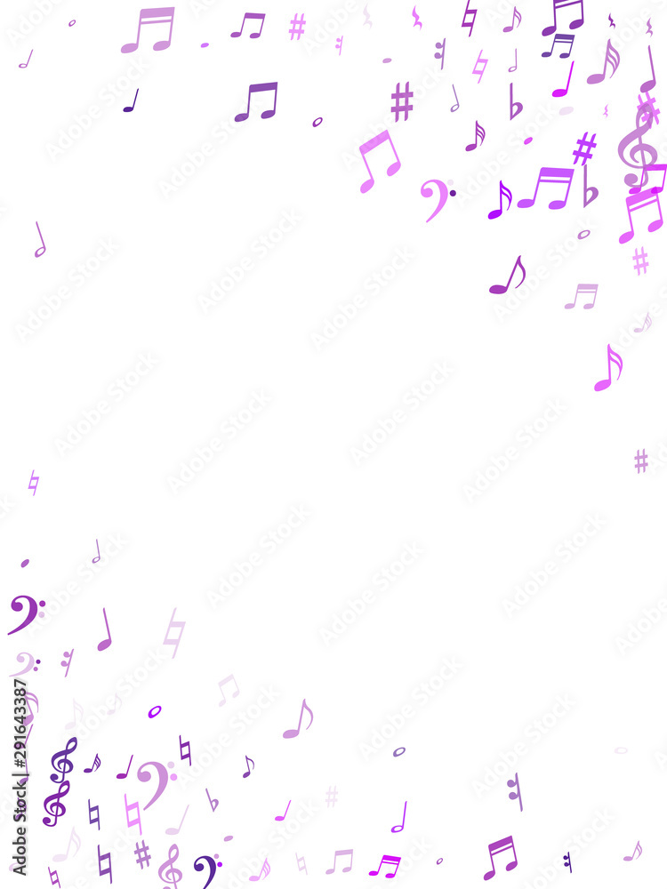 Violet flying musical notes isolated on white background. Violet flying musical notes isolated on white background.