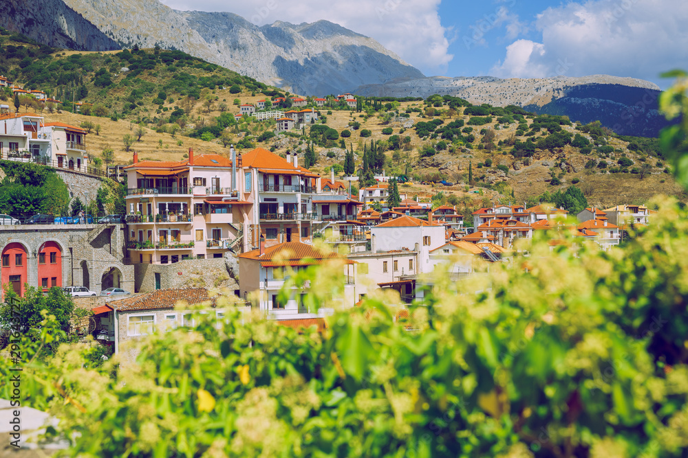 City arachova. Greek Republic. City streets and mountain views. Old buildings. 13. Sep. 2019.