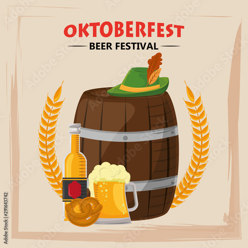 oktoberfest celebration poster with beer barrel and hat