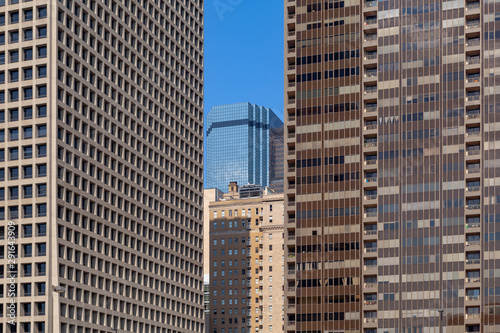 Highrise buildings at Dallas with blue sky. Downtown of Dallas in Texas, US.