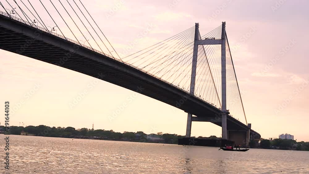 Sunset view of Vidyasagar setu , a cable bridge on river ganga in Kolkata Sunset view of Vidyasagar setu , a cable bridge on river ganga in Kolkata