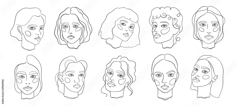 Abstract minamal face line art. Set elegant women sketch. Abstract minamal face line art. Set elegant women sketch.