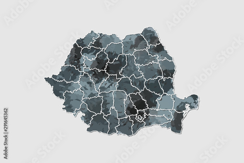 Fotografia, Obraz Romania watercolor map vector illustration of black color with border lines of d