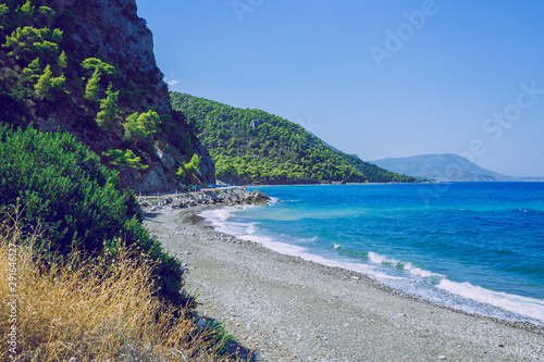 City Athens, Greek Republic. Beach and blue water. Green nature 14. Sep. 2019.