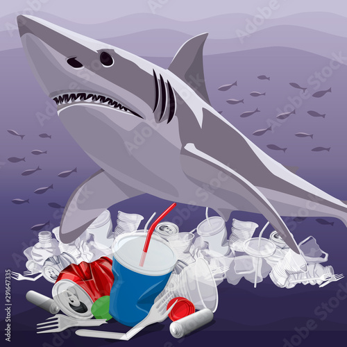 Environment Pollution Illustration And Shark