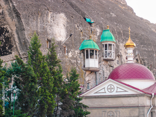 The architecture of the monastery in the mountains. Inkerman Cave Monastery