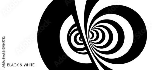 Fototapeta Naklejka Na Ścianę i Meble -  Pattern with optical illusion. Black and white design. Abstract striped background. Vector illustration.