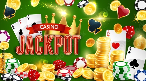 Jackpot in casino, coin stakes and poker aces