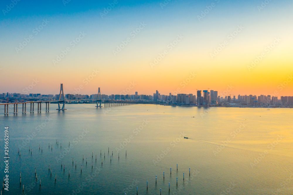 The view of Zhanjiang Bay in Guangdong at dusk