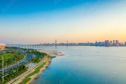 The view of Zhanjiang Bay in Guangdong at dusk