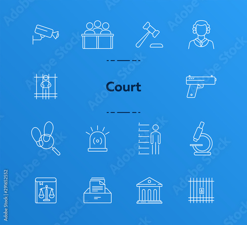 Courthouse line icon set
