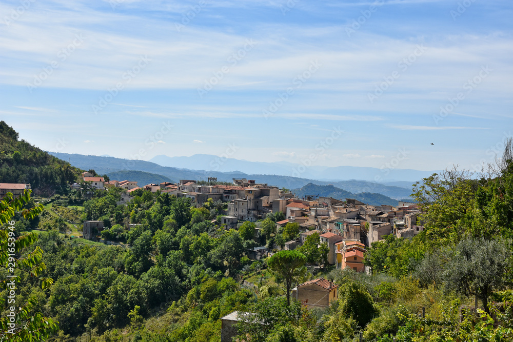 Panoramic view of an old Italian town in the mountains of the Lazio region