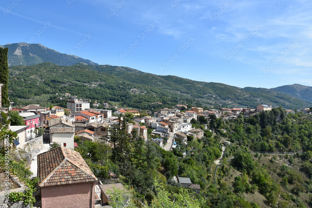 Panoramic view of an old Italian town in the mountains of the Lazio region