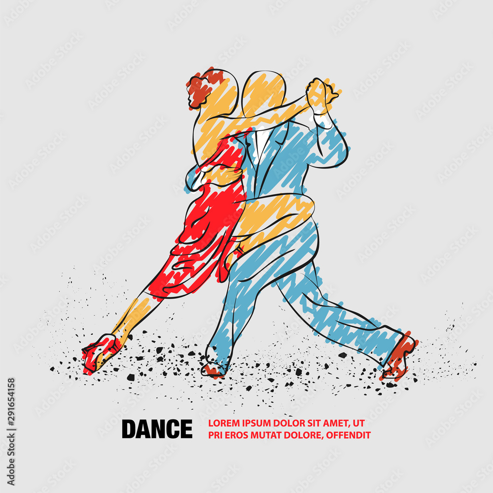 Couple dancing tango. Vector outline of tango dance with scribble doodles. Couple dancing tango. Vector outline of tango dance with scribble doodles.